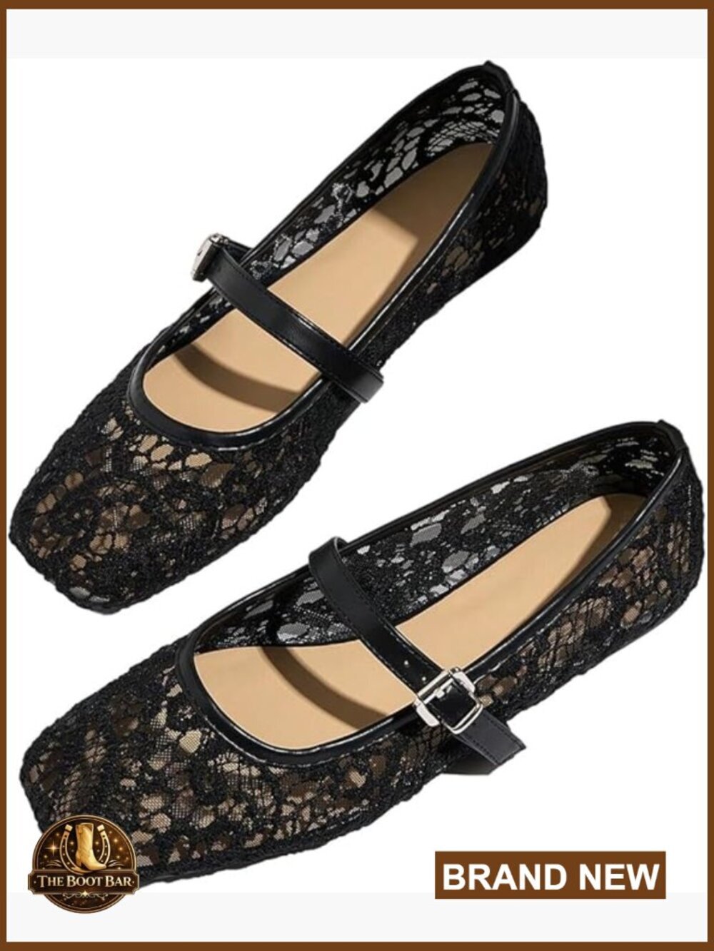 Women's Lace Mesh Ballet Flats Square Closed Toe Breathable Summer Shoes